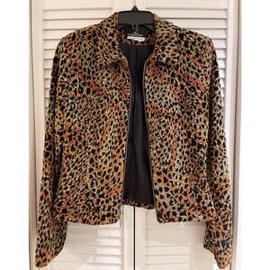 Lori Zoni Full Zip Women's Jacket Amazing Leopard Animal Print - Preowned